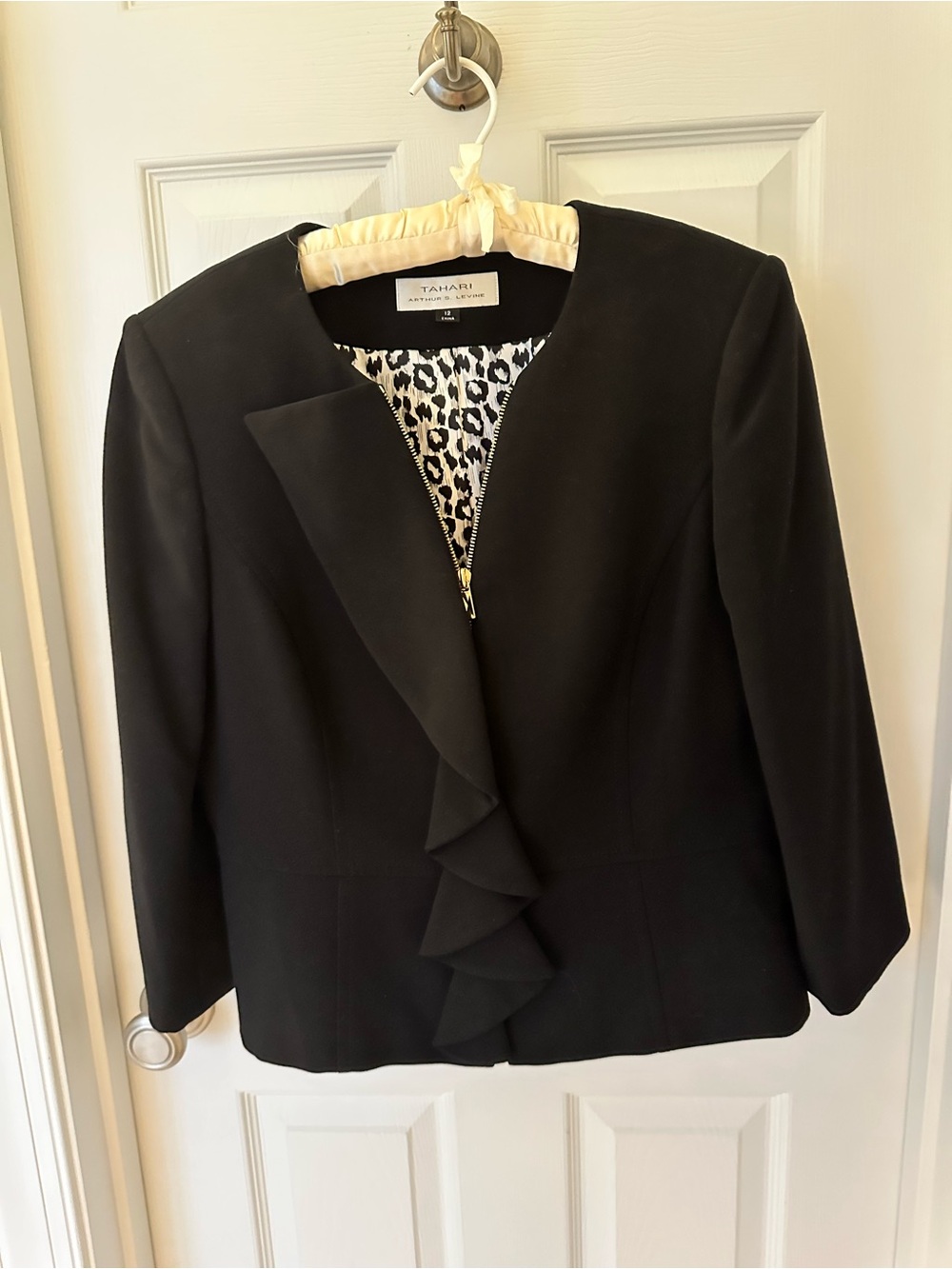 Tahari Black Ruffle-Front Blazer